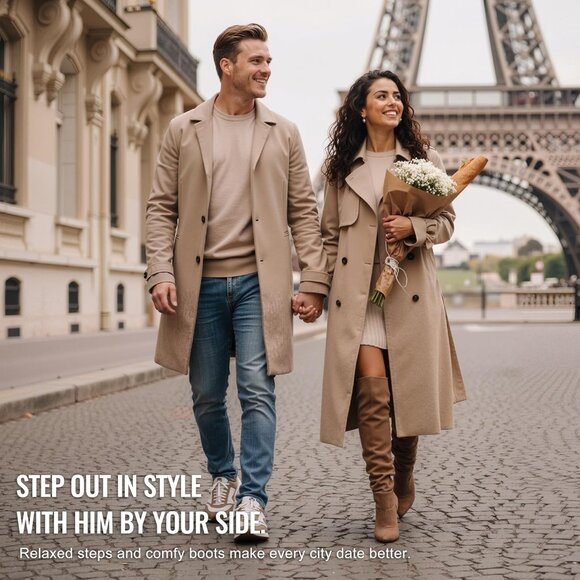 Women's Sand-imitation Suede Thigh High Over The Knee Rounded Toe Tall Long Boot - Picture 3 of 10